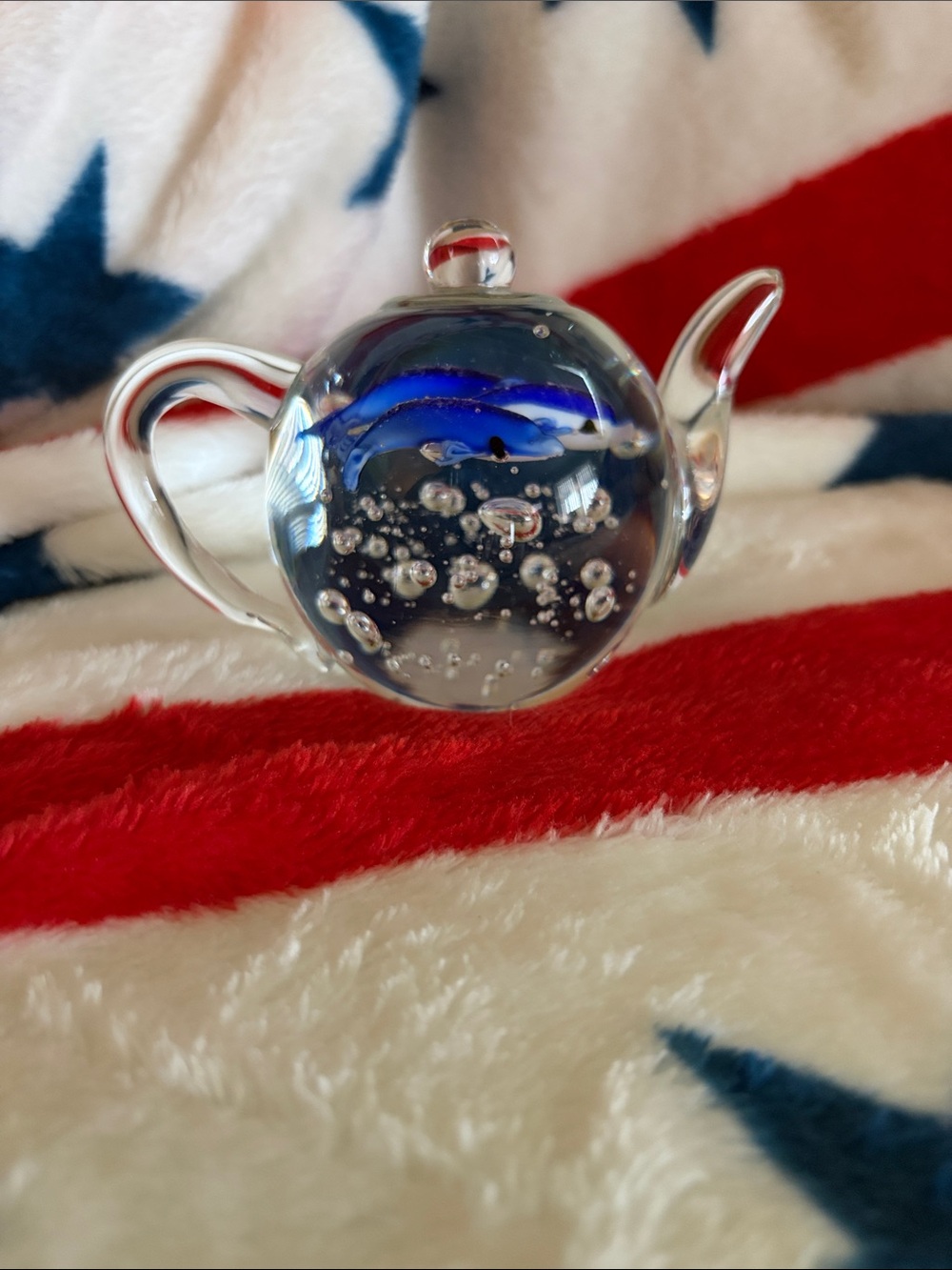 Dynasty Gallery Heirloom Collection glass teapot with dolphins paper weight